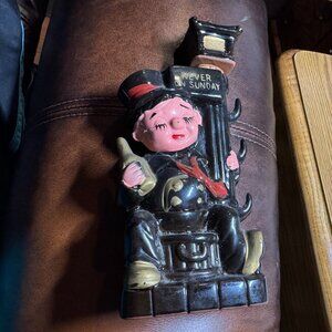 "Never on Sunday" Drunken Man Holding onto Light Post Decanter